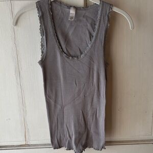 Merona Gray Ribbed Lace-Trim Tank Top